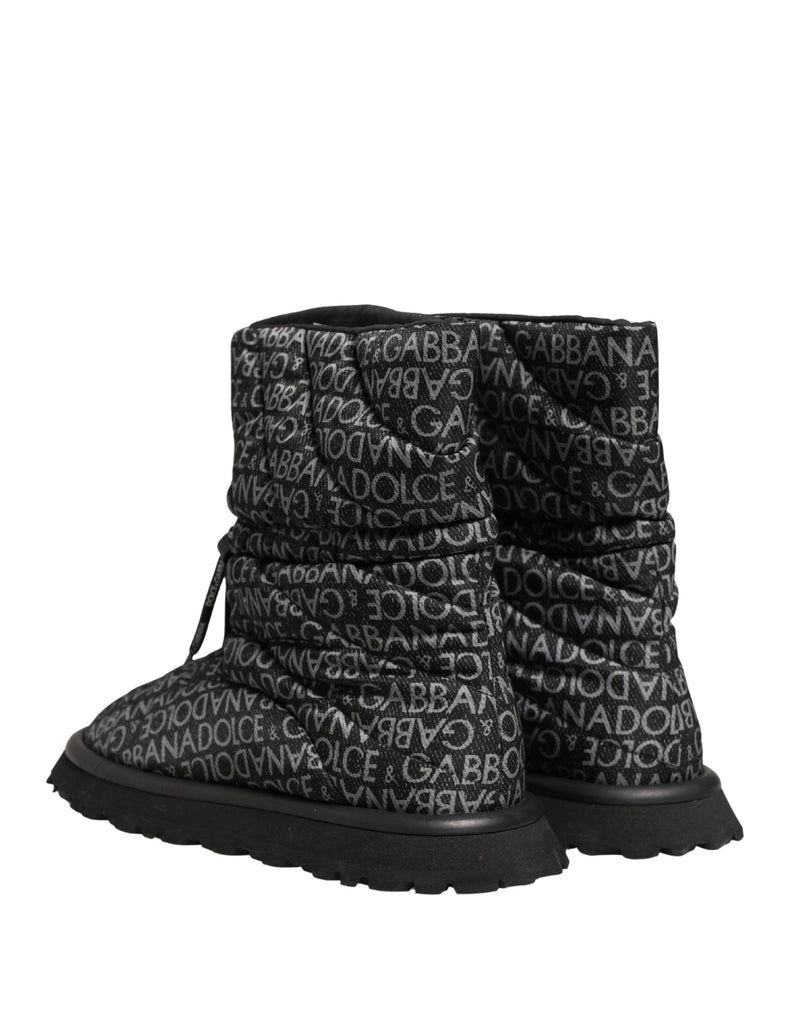 Dolce & Gabbana Black Logo Print Lace Up Snow Boots