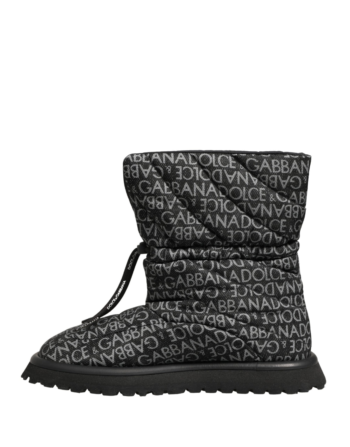 Dolce & Gabbana Black Logo Print Lace Up Snow Boots