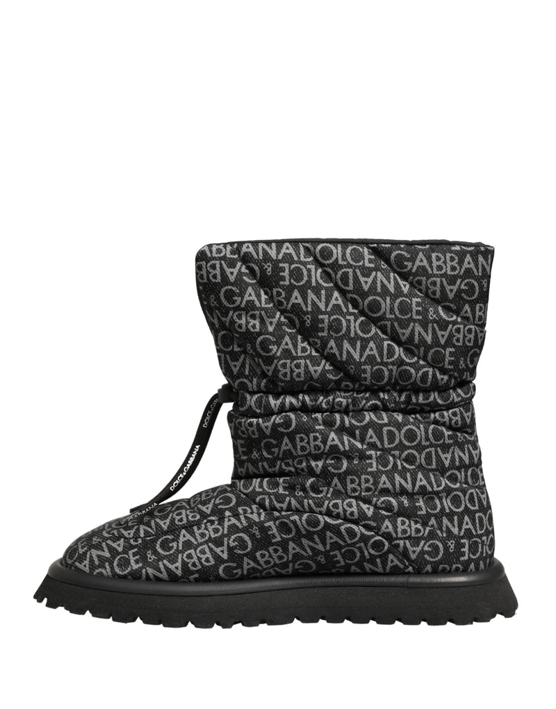 Dolce & Gabbana Black Logo Print Lace Up Snow Boots