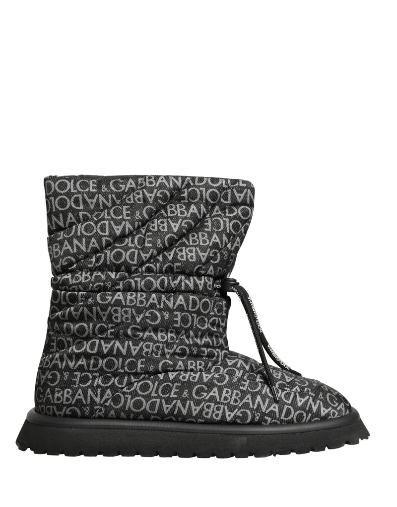 Dolce & Gabbana Black Logo Print Lace Up Snow Boots