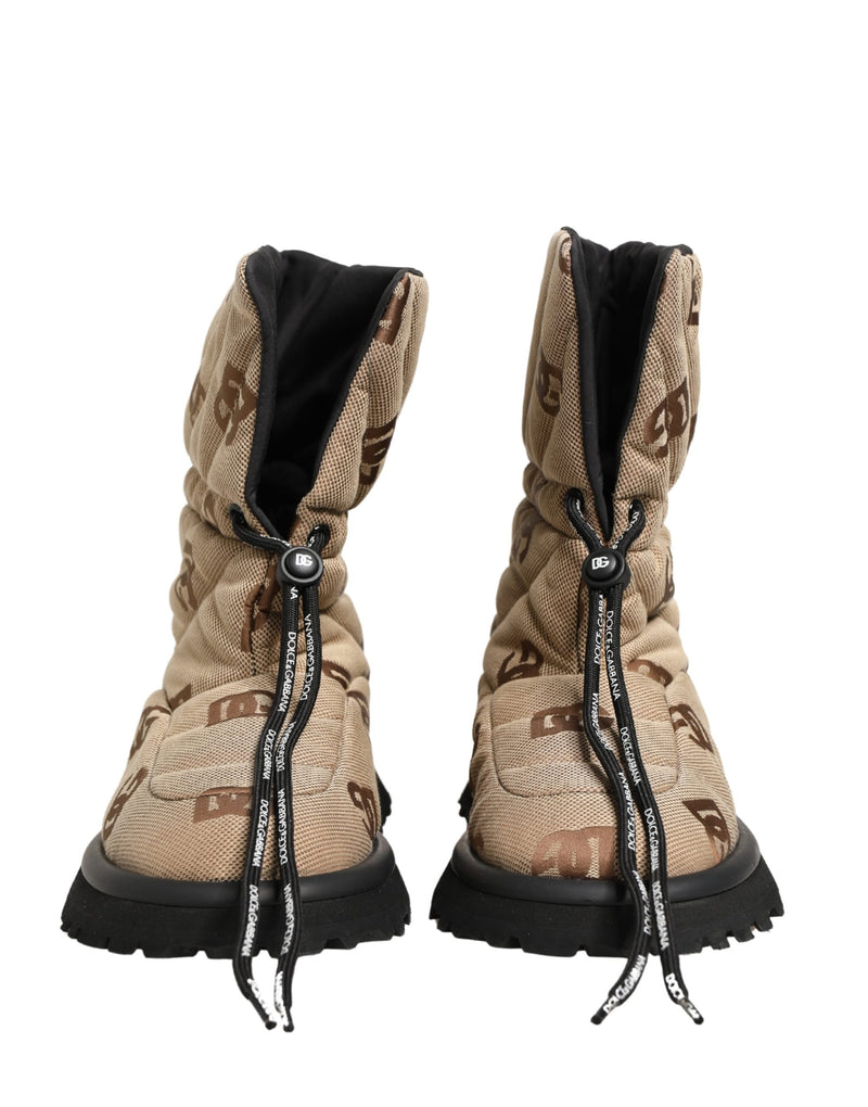Dolce & Gabbana Brown Logo Print Lace Up Snow Boots