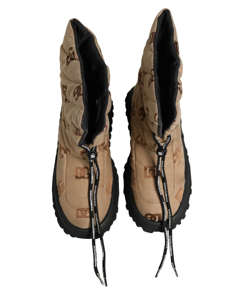 Dolce & Gabbana Brown Logo Print Lace Up Snow Boots