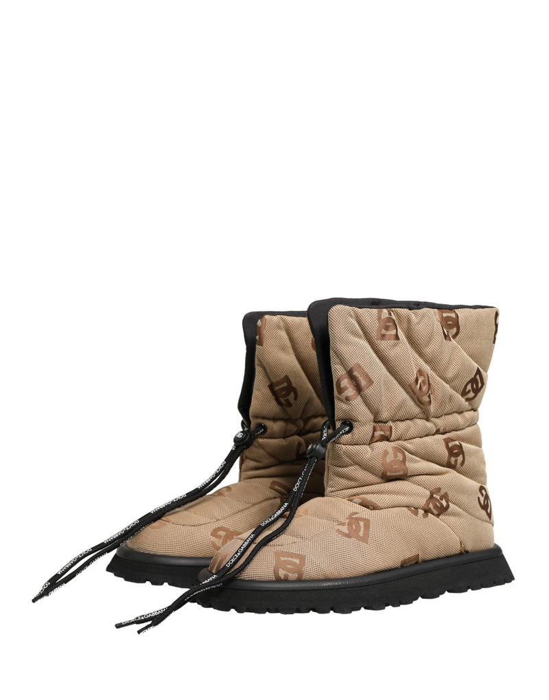 Dolce & Gabbana Brown Logo Print Lace Up Snow Boots