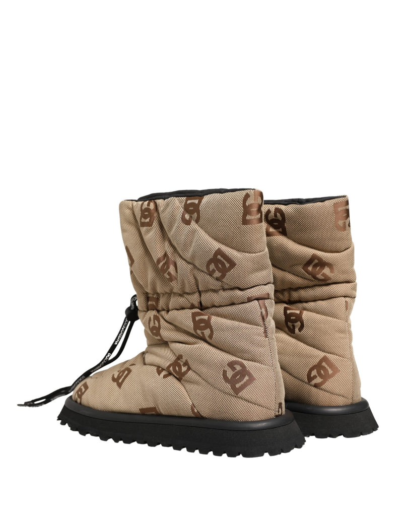 Dolce & Gabbana Brown Logo Print Lace Up Snow Boots
