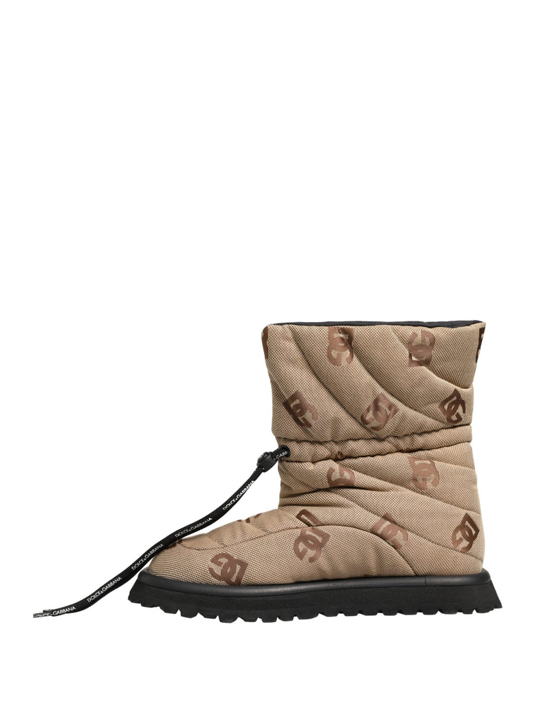 Dolce & Gabbana Brown Logo Print Lace Up Snow Boots