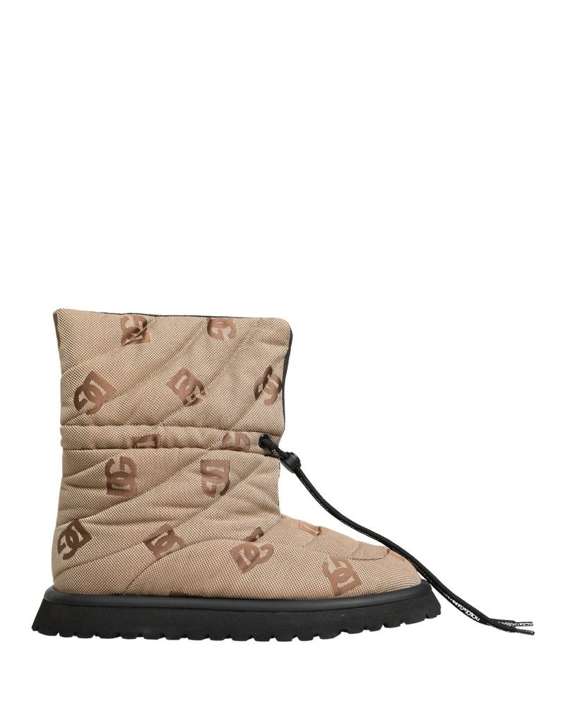 Dolce & Gabbana Brown Logo Print Lace Up Snow Boots