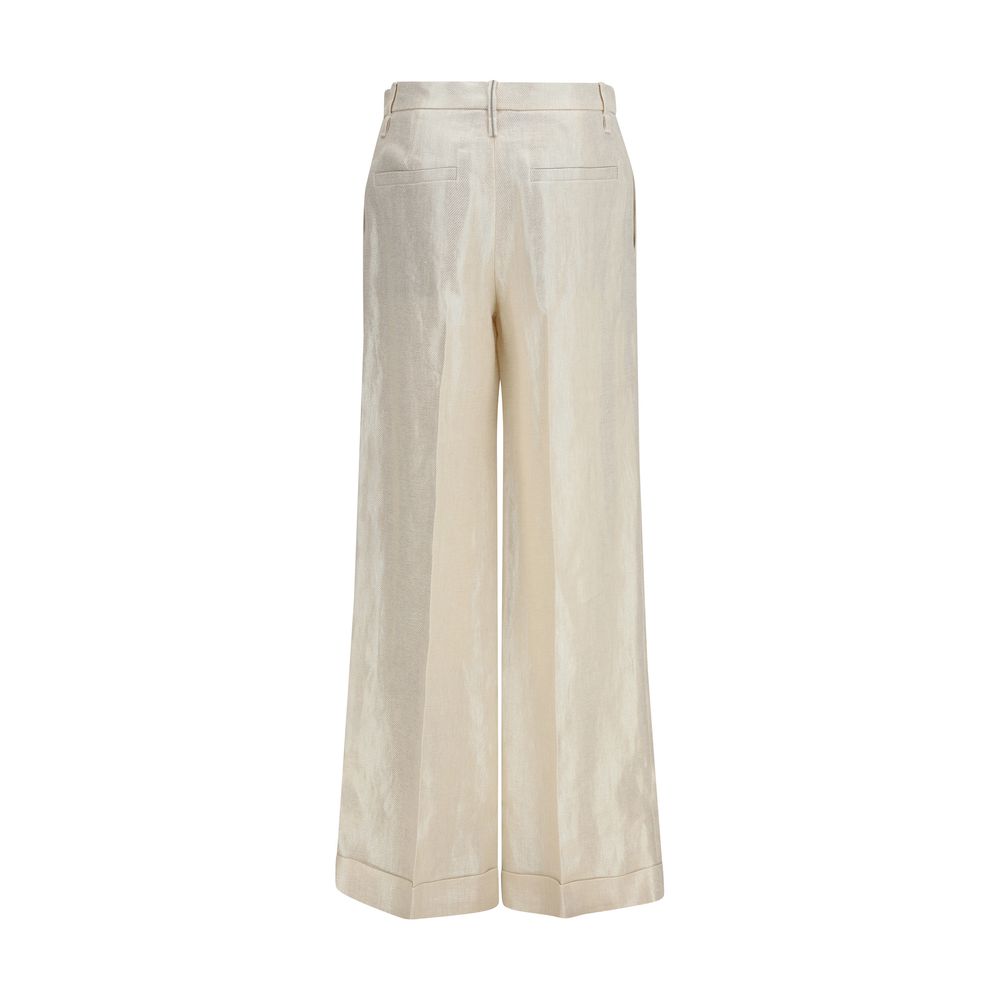 Brunello Cucinelli Beige Silk Casual Pants for Women