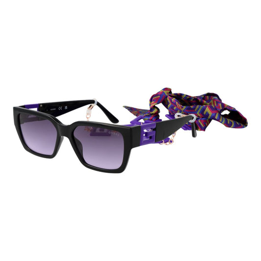 Guess Black Plastic Cat Eye Sunglasses with Purple Lenses