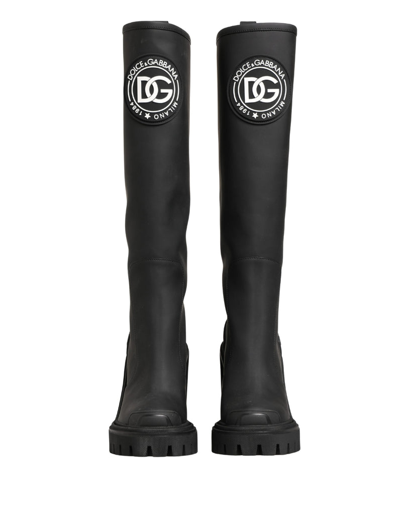 Dolce & Gabbana Black Rubberised Leather High Trekking Boots