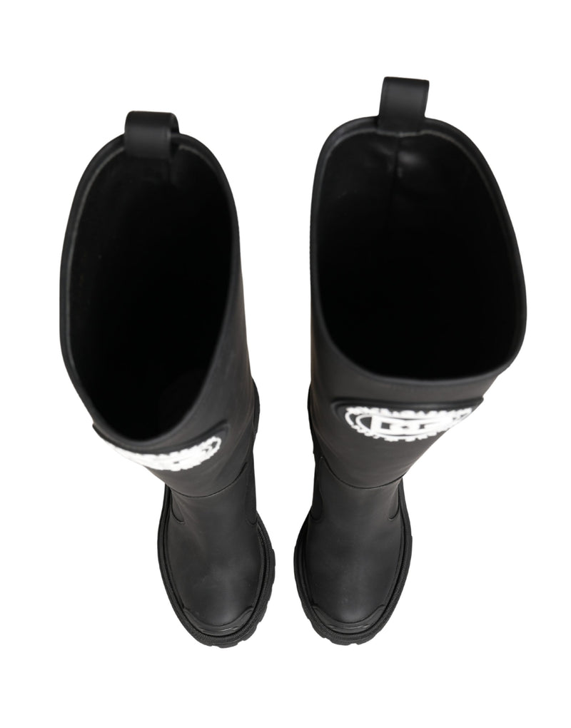 Dolce & Gabbana Black Rubberised Leather High Trekking Boots
