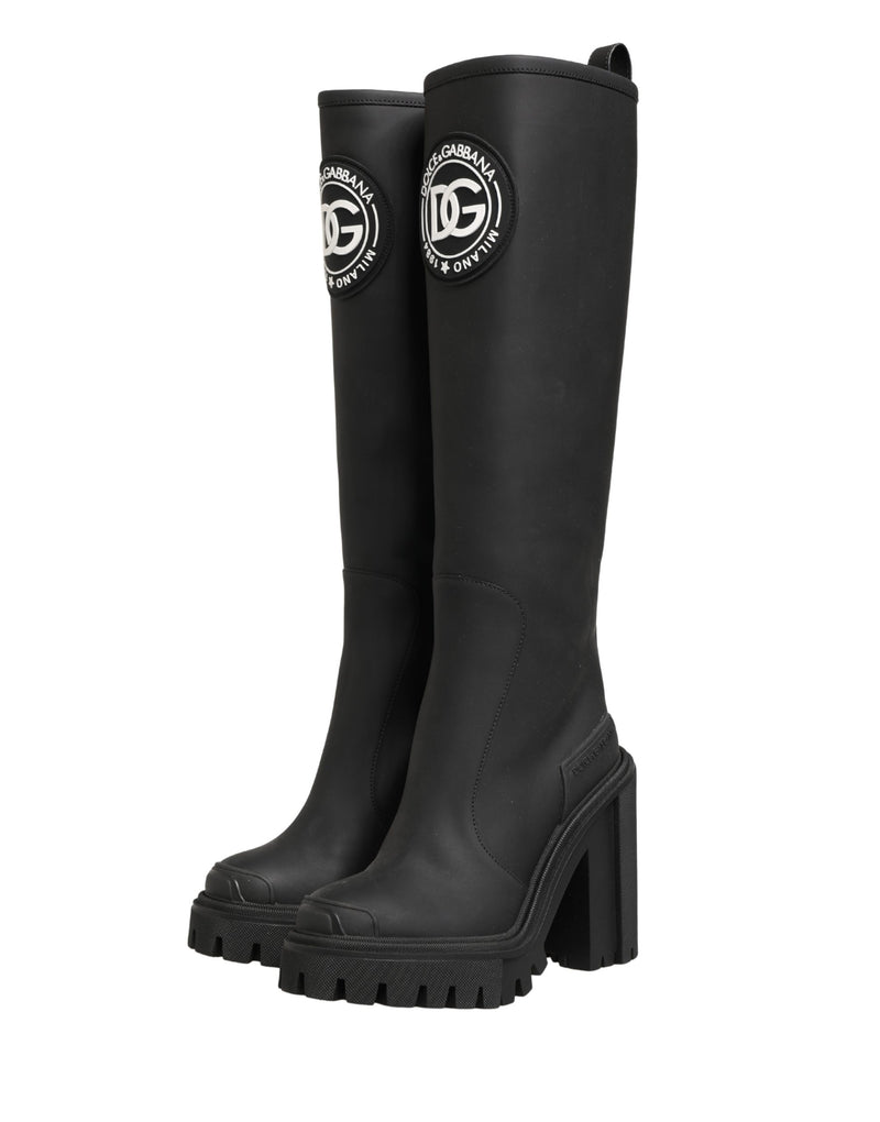 Dolce & Gabbana Black Rubberised Leather High Trekking Boots