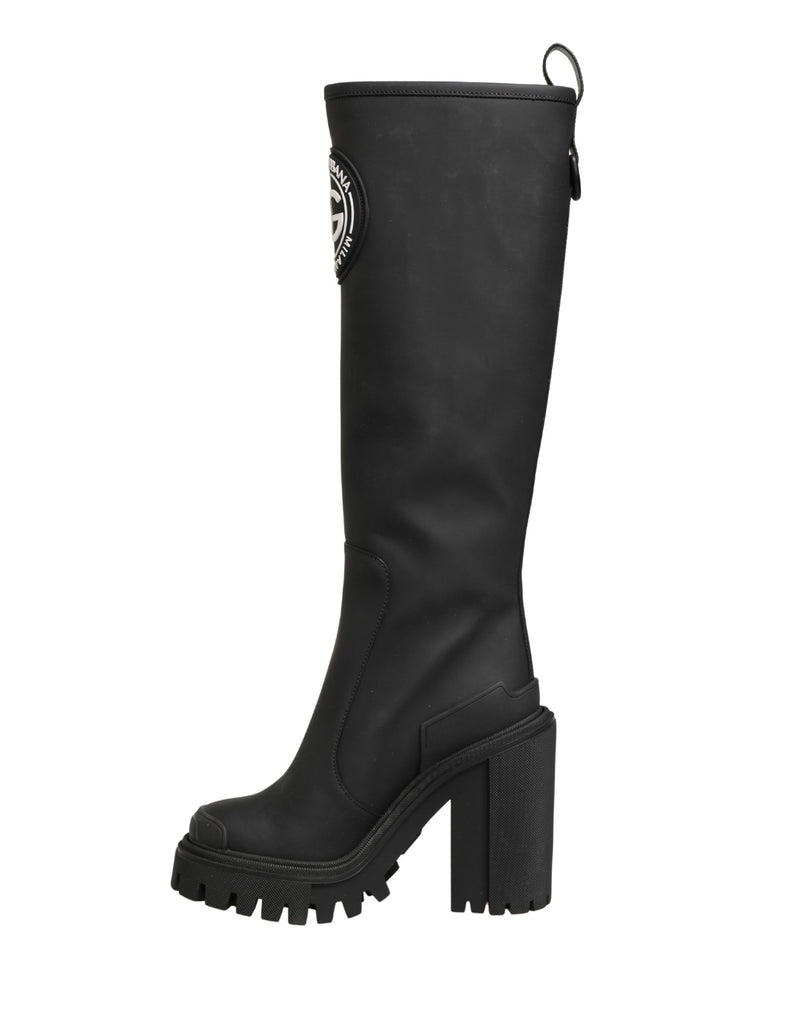 Dolce & Gabbana Black Rubberised Leather High Trekking Boots