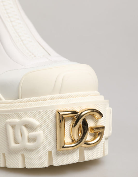 Dolce & Gabbana White Leather Rubber Logo Ankle Boots