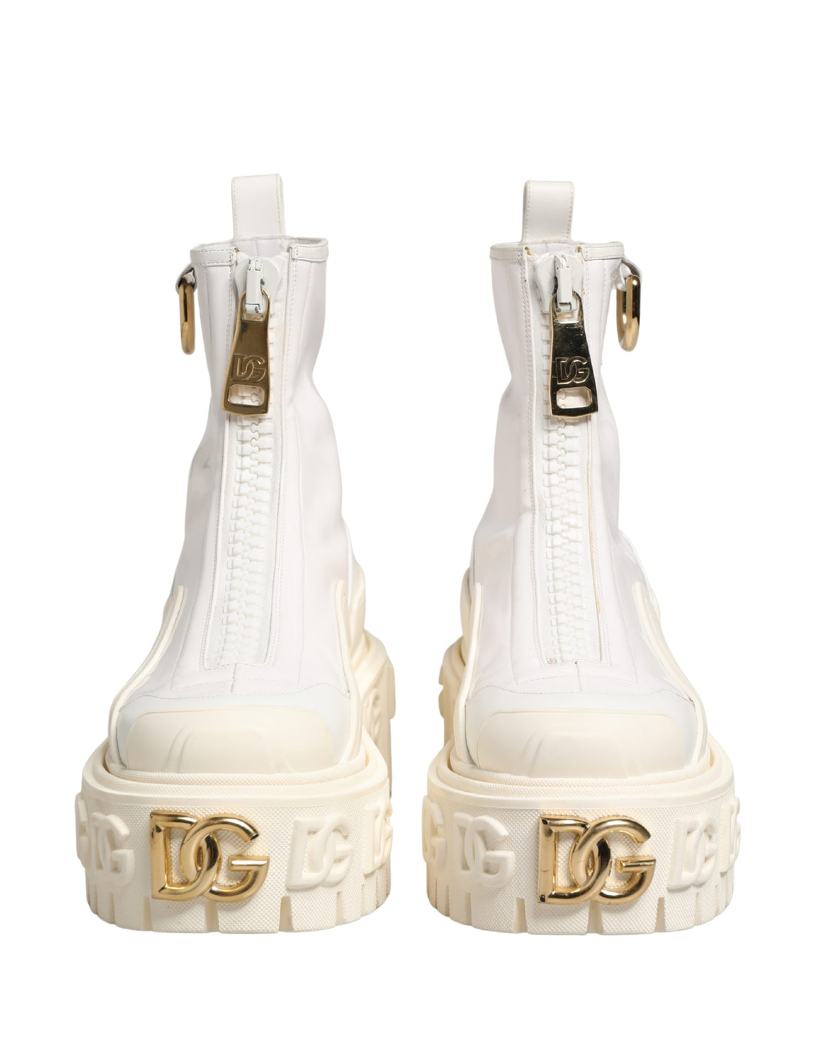 Dolce & Gabbana White Leather Rubber Logo Ankle Boots