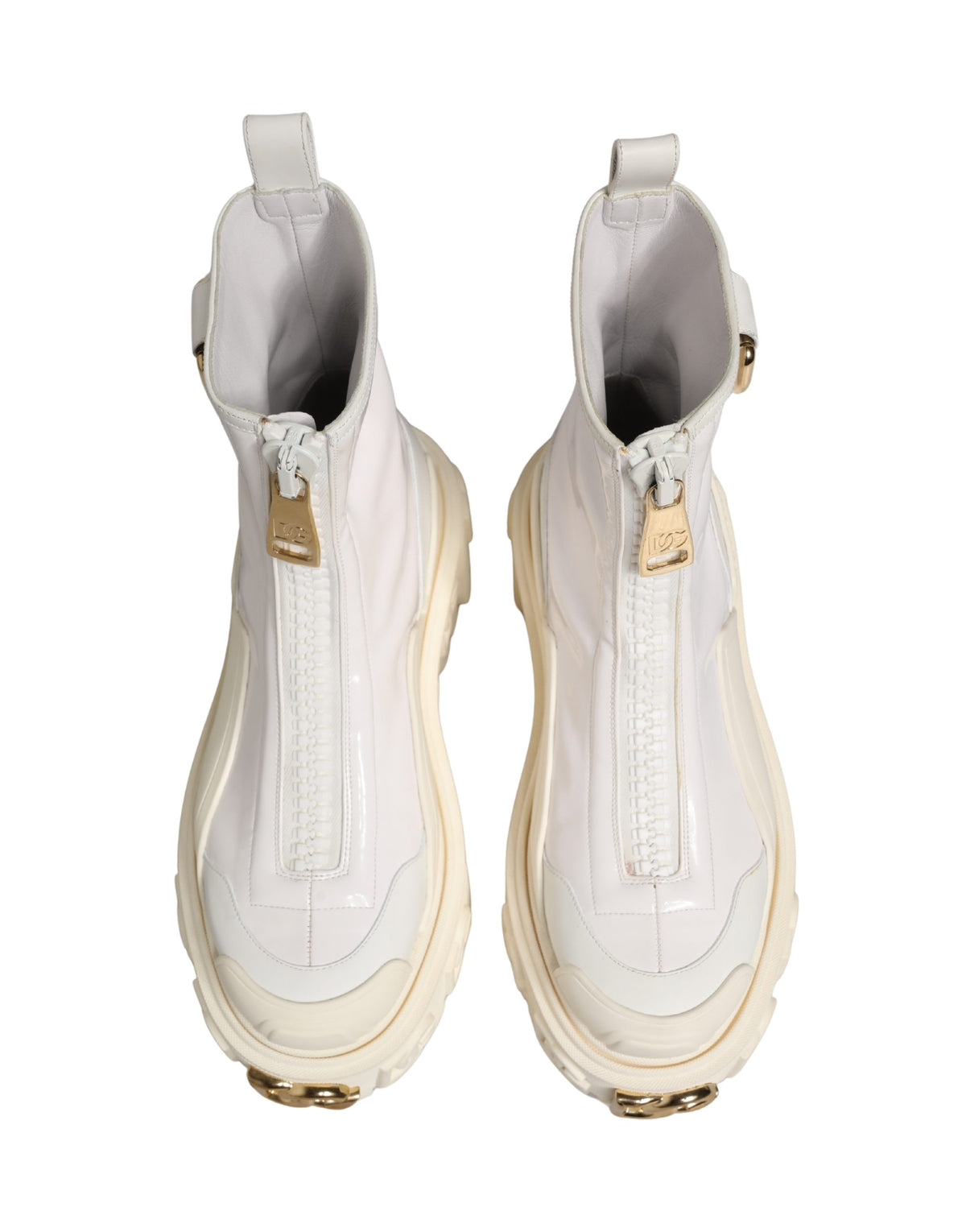 Dolce & Gabbana White Leather Rubber Logo Ankle Boots