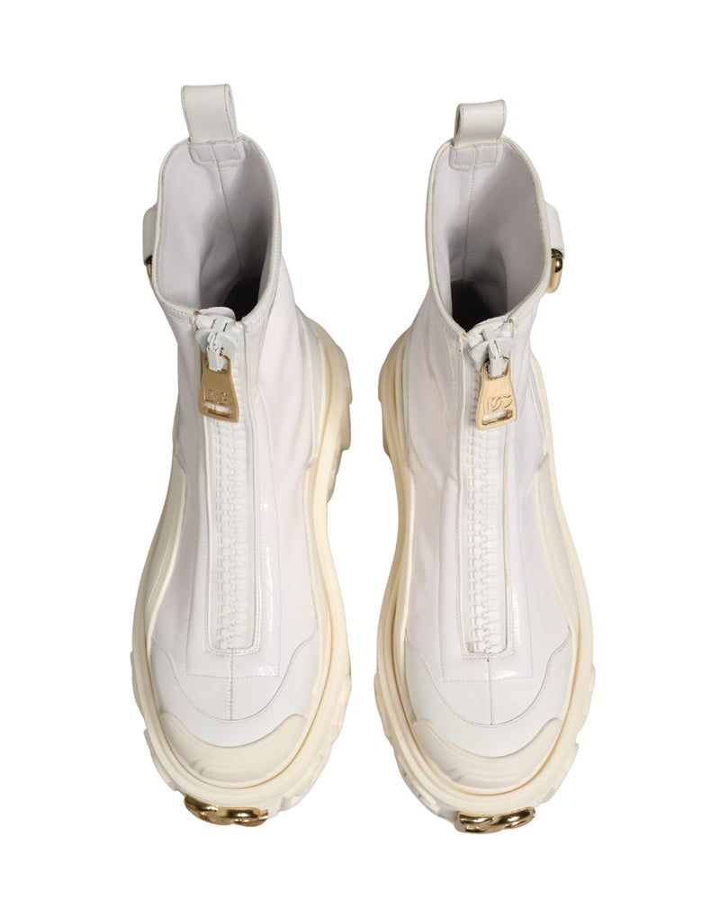 Dolce & Gabbana White Leather Rubber Logo Ankle Boots