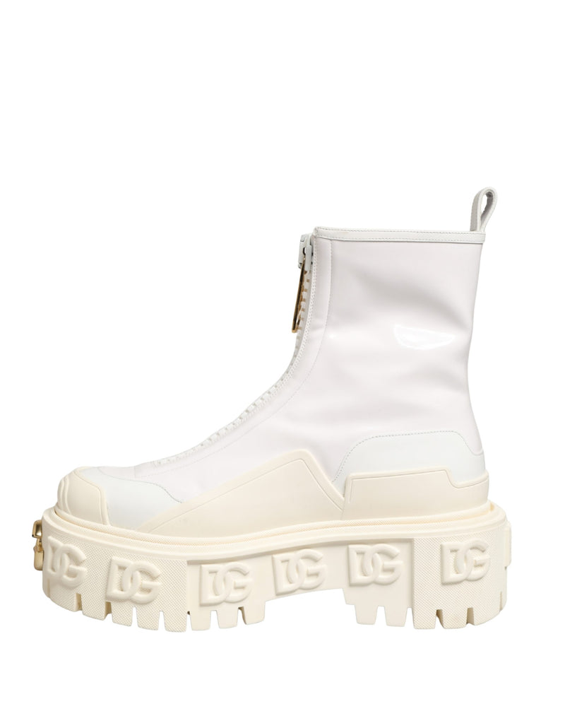Dolce & Gabbana White Leather Rubber Logo Ankle Boots