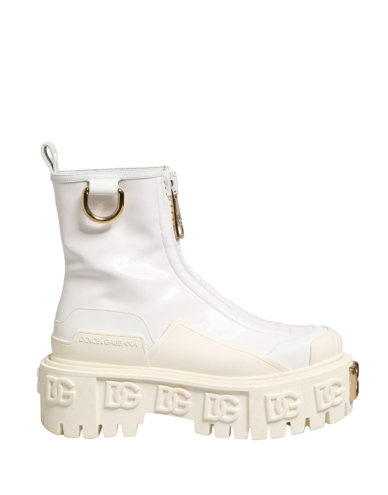 Dolce & Gabbana White Leather Rubber Logo Ankle Boots