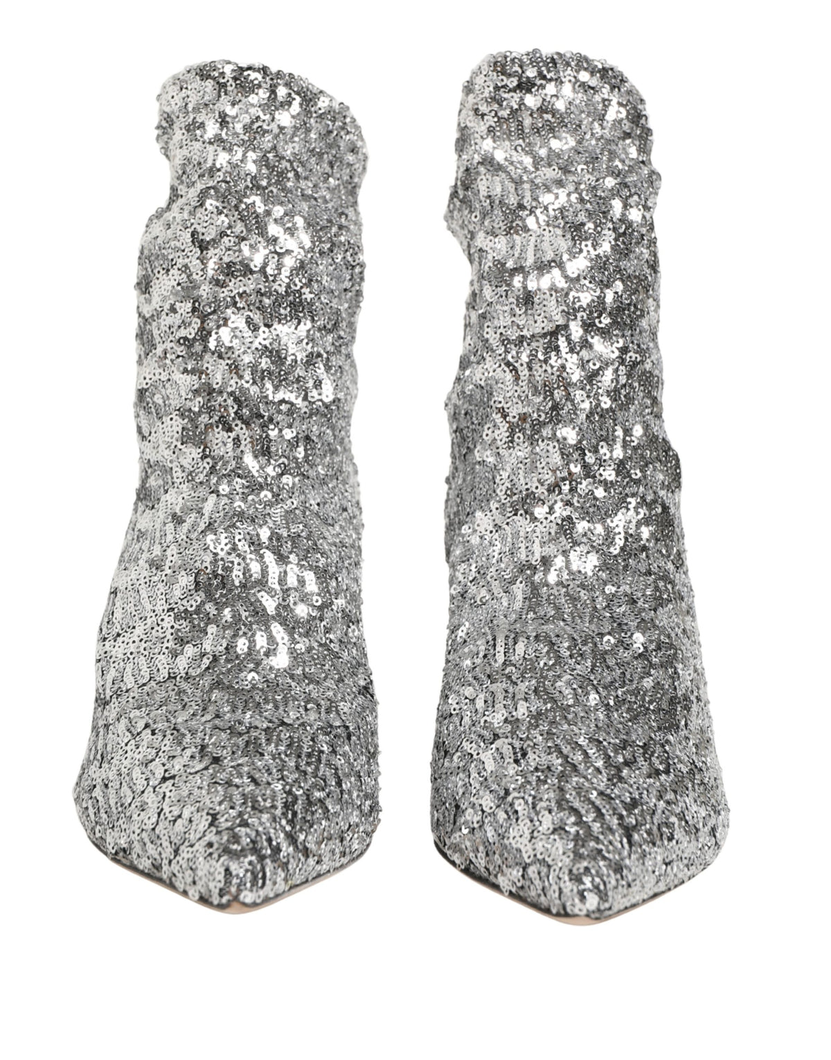 Dolce & Gabbana Silver Sequined Short Boots Stretch Shoes