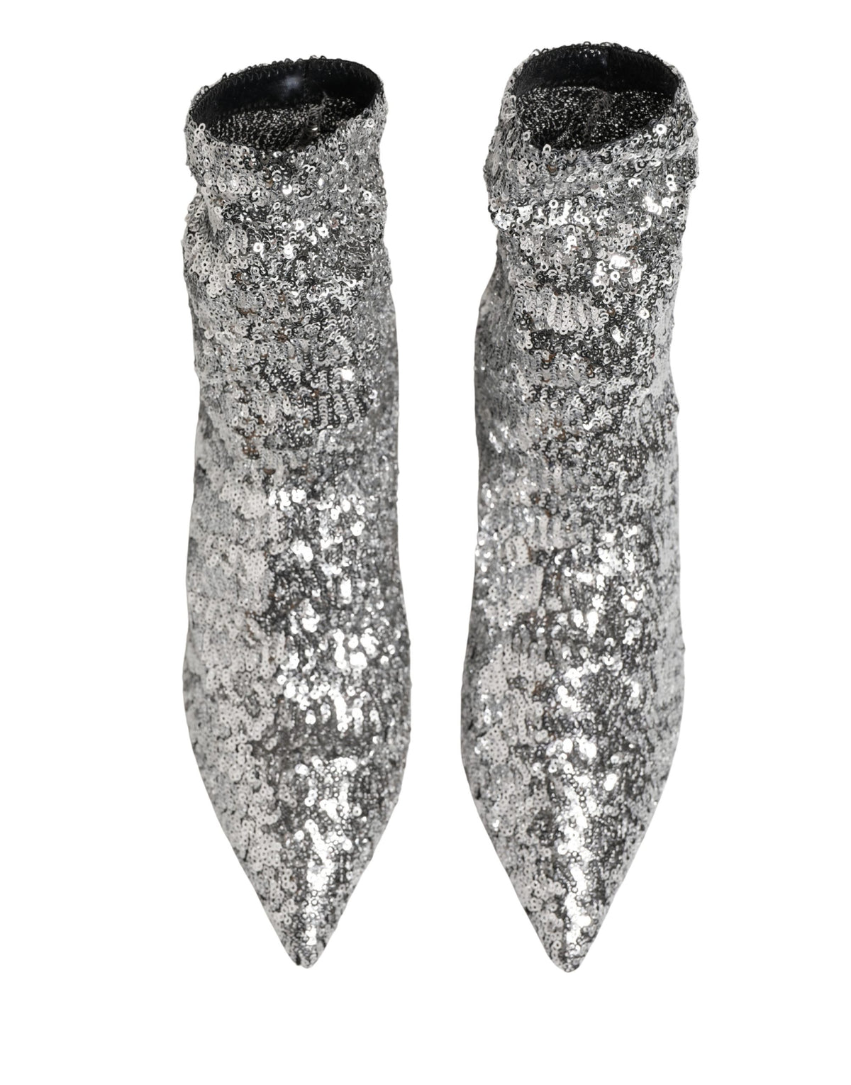 Dolce & Gabbana Silver Sequined Short Boots Stretch Shoes