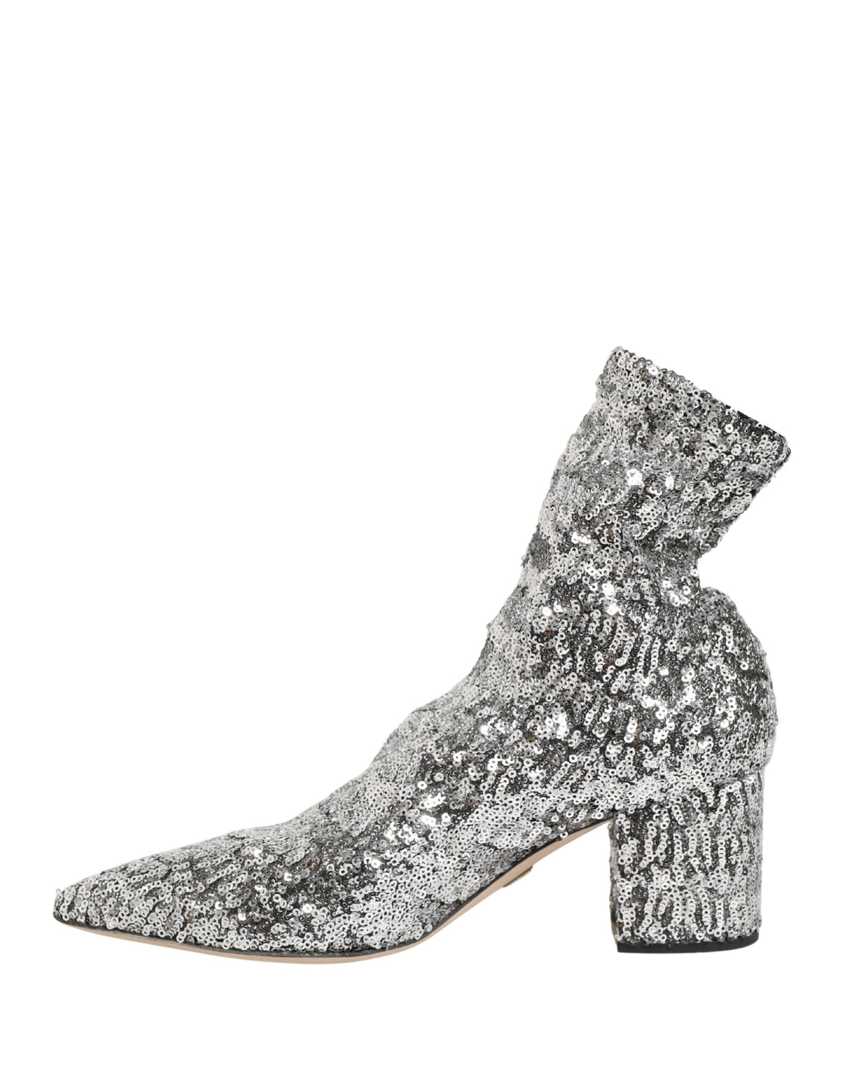Dolce & Gabbana Silver Sequined Short Boots Stretch Shoes