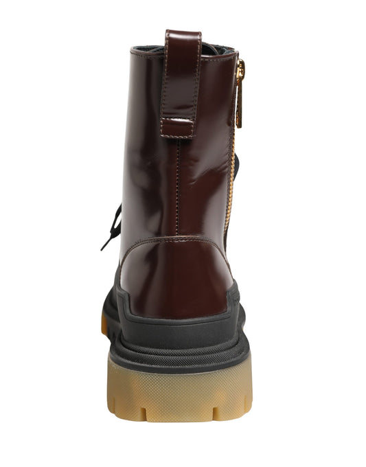 Dolce & Gabbana Maroon Leather Lace-Up Biker Boots