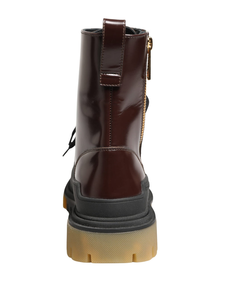 Dolce & Gabbana Maroon Leather Lace-Up Biker Boots