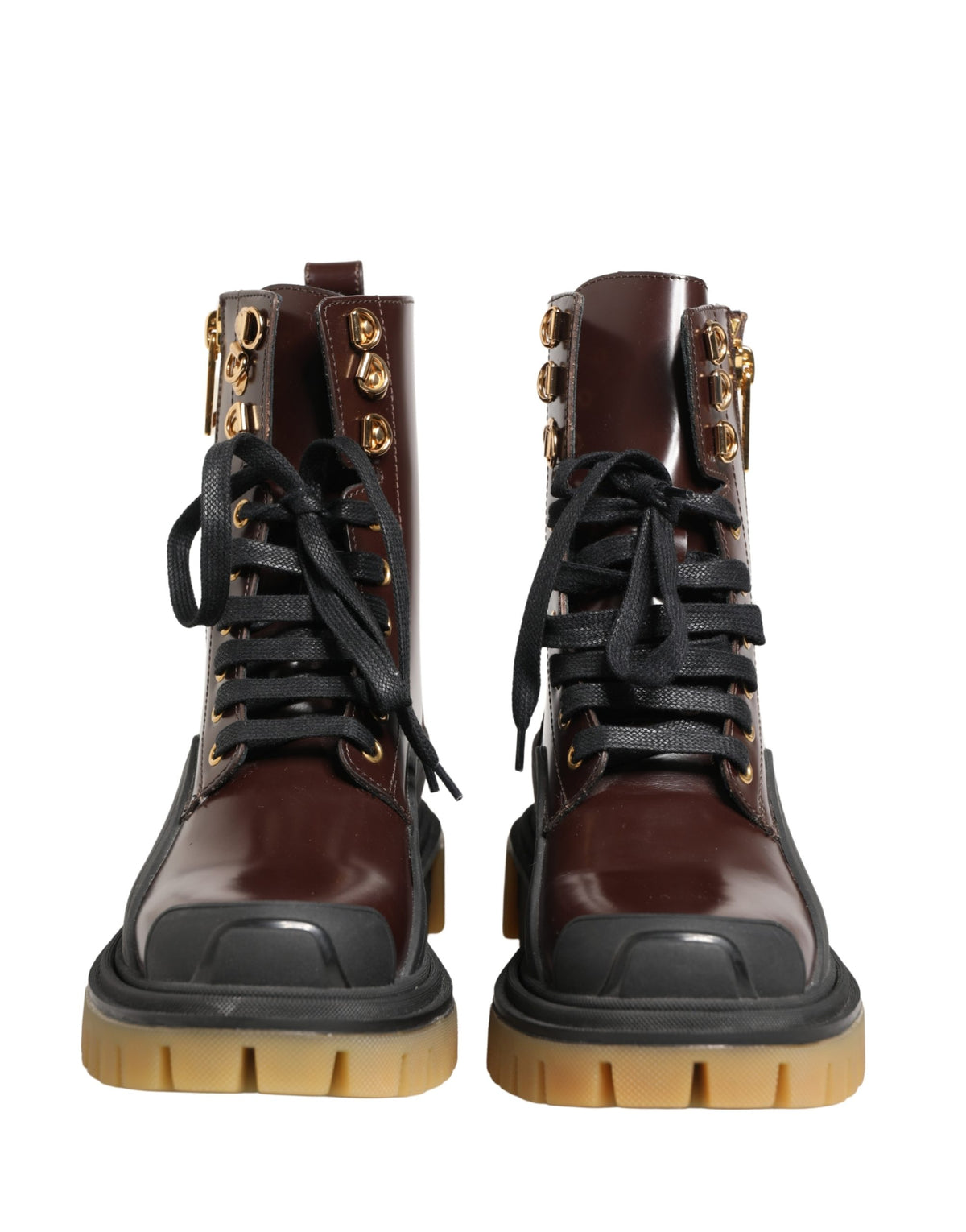 Dolce & Gabbana Maroon Leather Lace Up Biker Boots