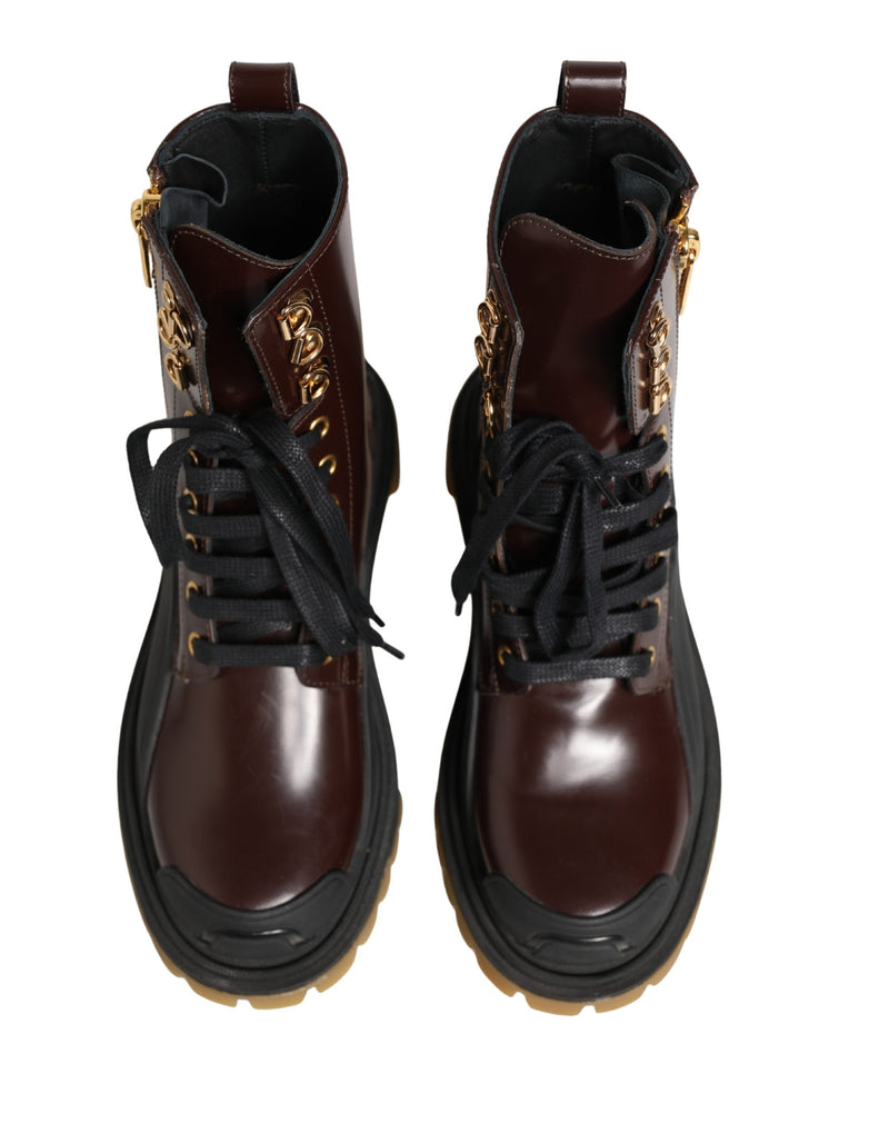 Dolce & Gabbana Maroon Leather Lace-Up Biker Boots