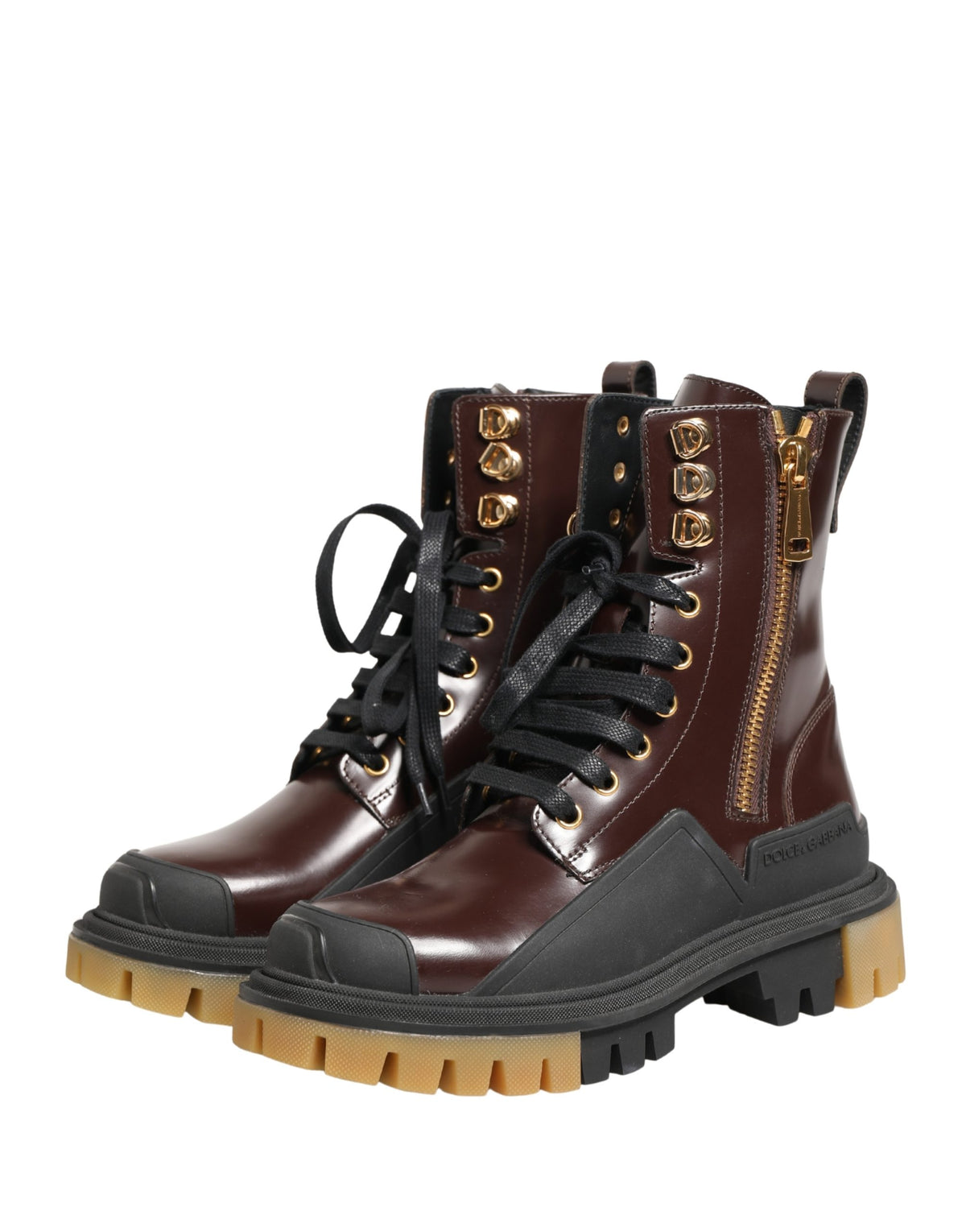 Dolce & Gabbana Maroon Leather Lace Up Biker Boots