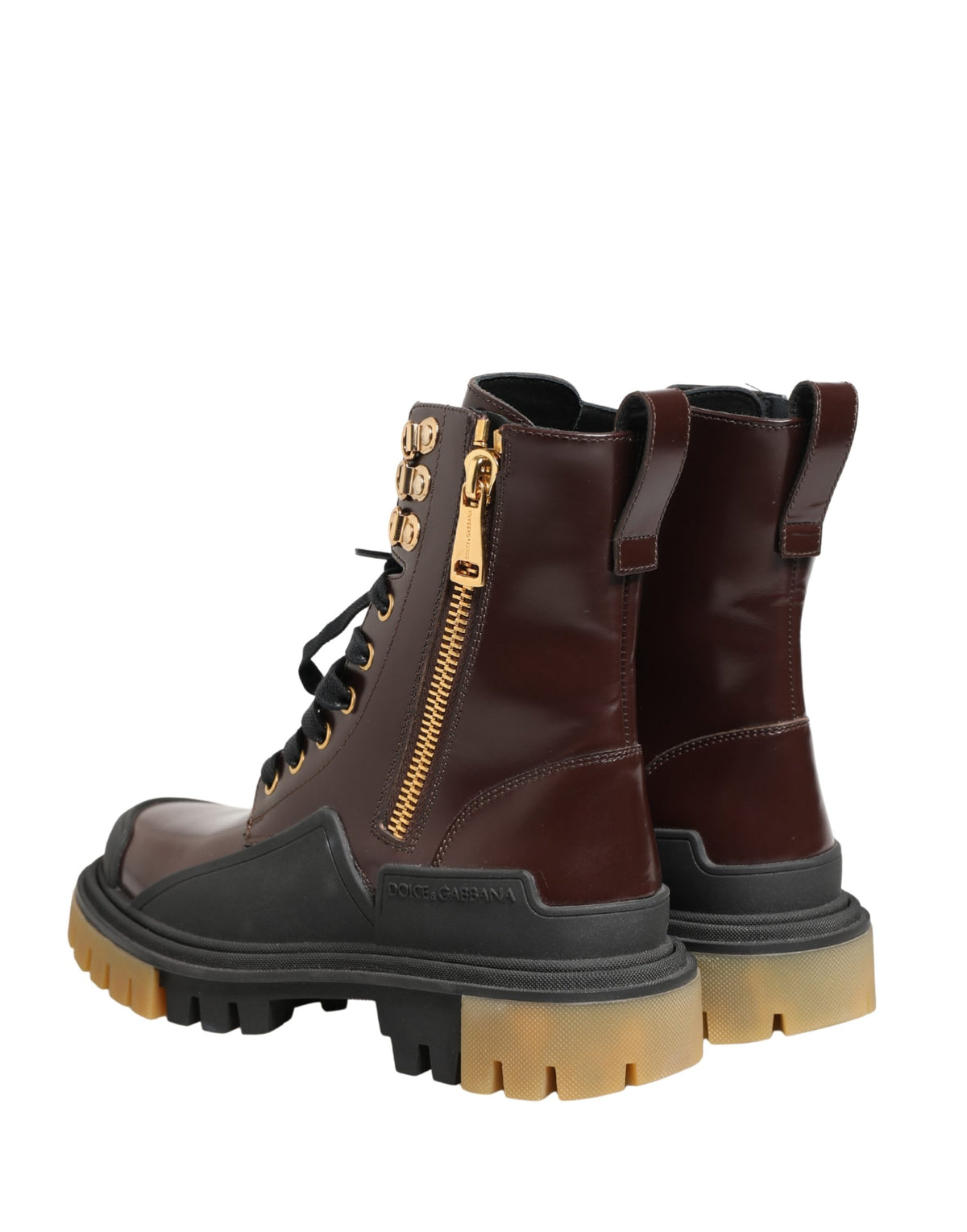 Dolce & Gabbana Maroon Leather Lace Up Biker Boots
