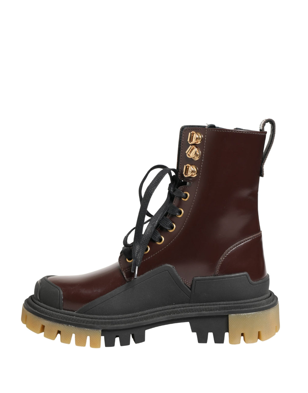 Dolce & Gabbana Maroon Leather Lace Up Biker Boots