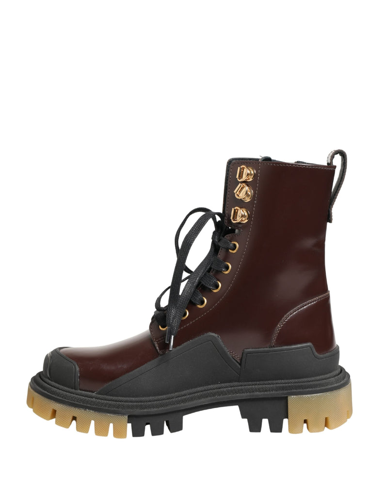 Dolce & Gabbana Maroon Leather Lace-Up Biker Boots