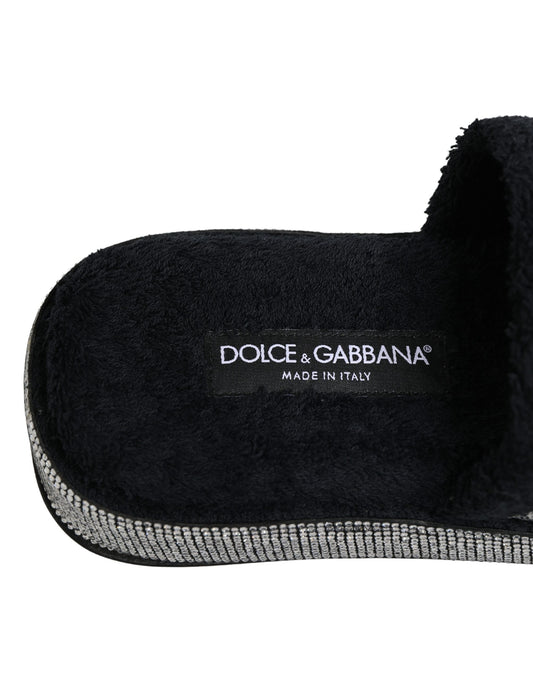 Dolce & Gabbana Black Crystal Embellished Platform Slides