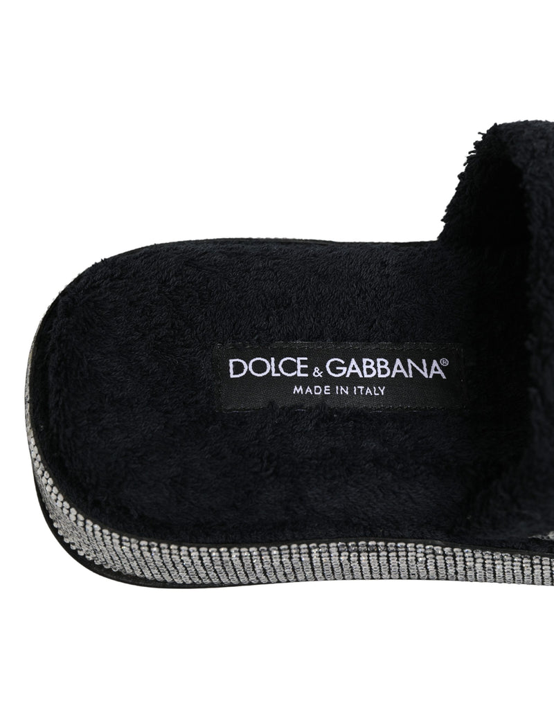 Dolce & Gabbana Black Crystal Embellished Platform Slides
