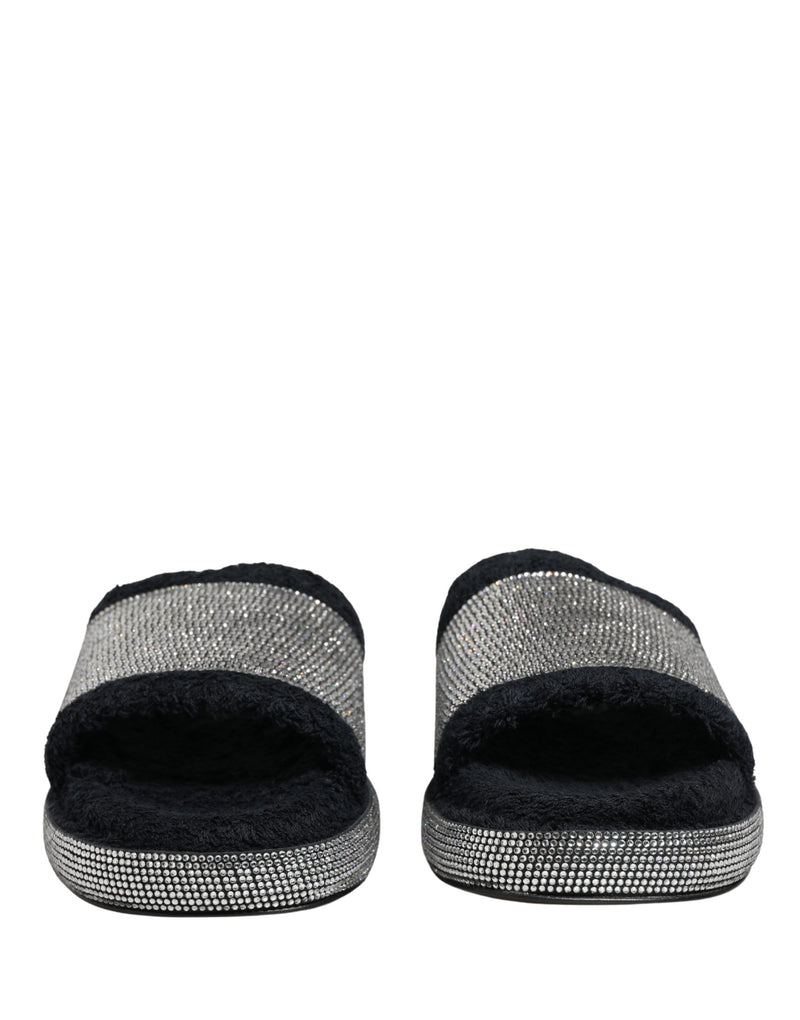 Dolce & Gabbana Black Crystal Embellished Platform Slides
