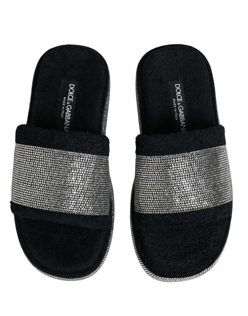Dolce & Gabbana Black Crystal Embellished Platform Slides