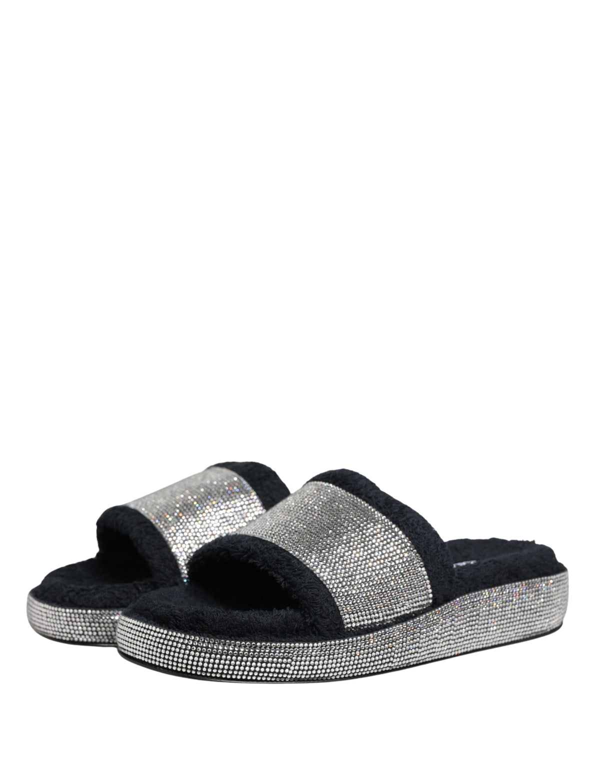 Dolce & Gabbana Black Crystal Embellished Platform Slides