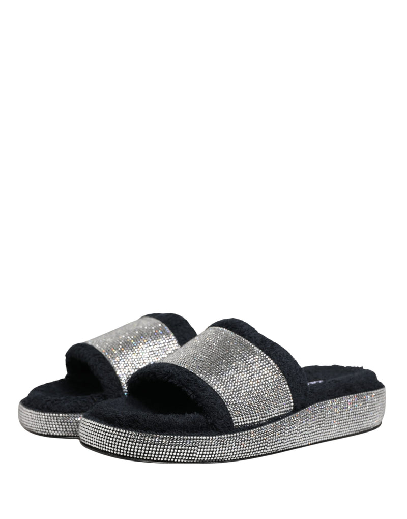 Dolce & Gabbana Black Crystal Embellished Platform Slides