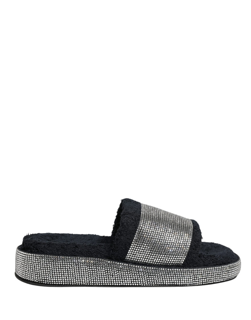 Dolce & Gabbana Black Crystal Embellished Platform Slides