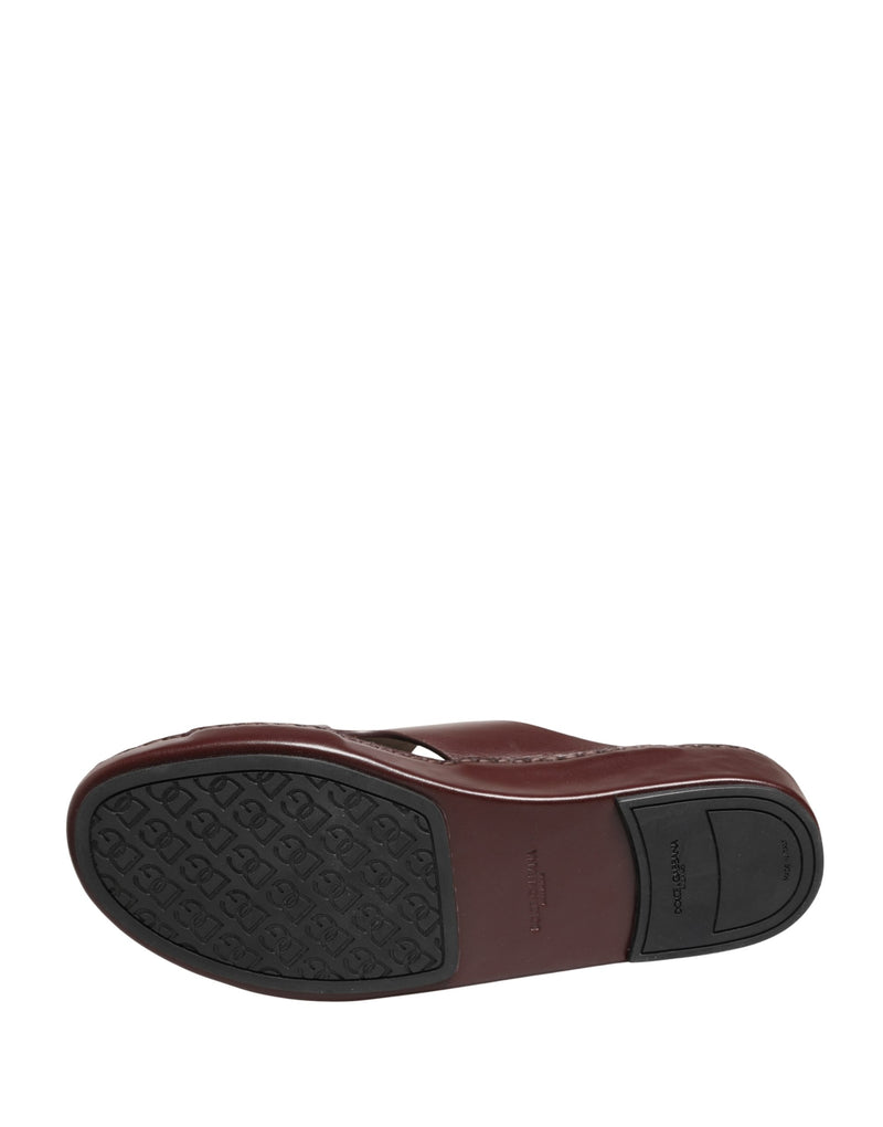 Dolce & Gabbana Maroon Leather Cutout DG Logo Sandals