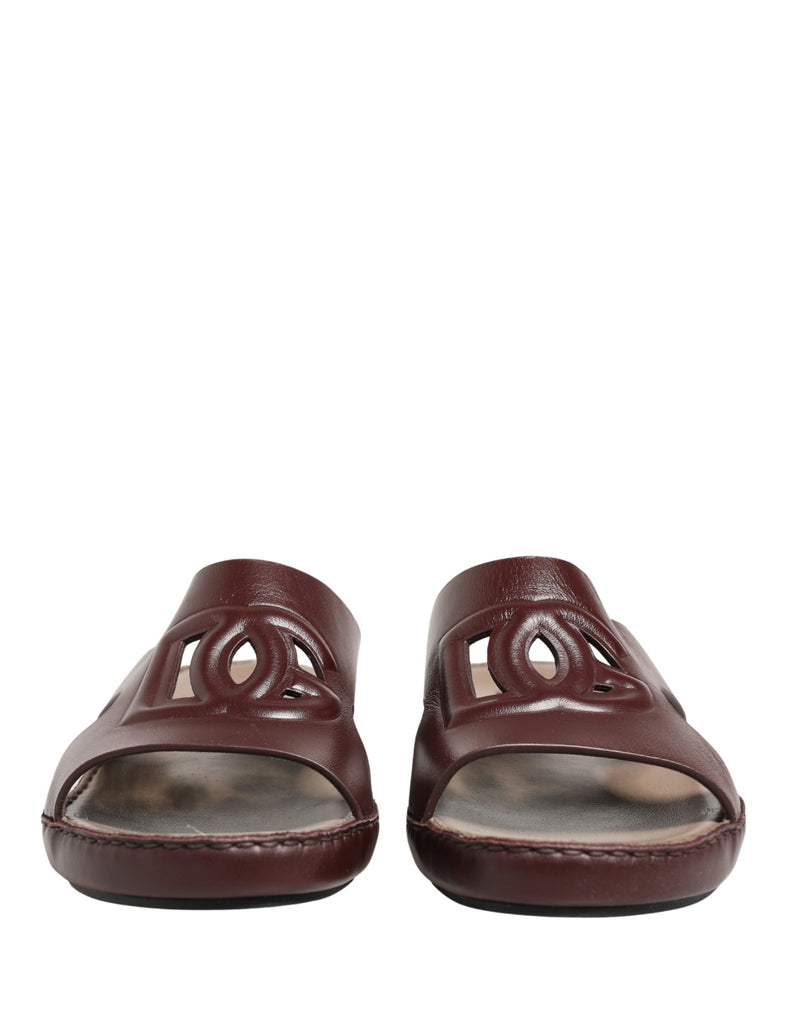 Dolce & Gabbana Maroon Leather Cutout DG Logo Sandals