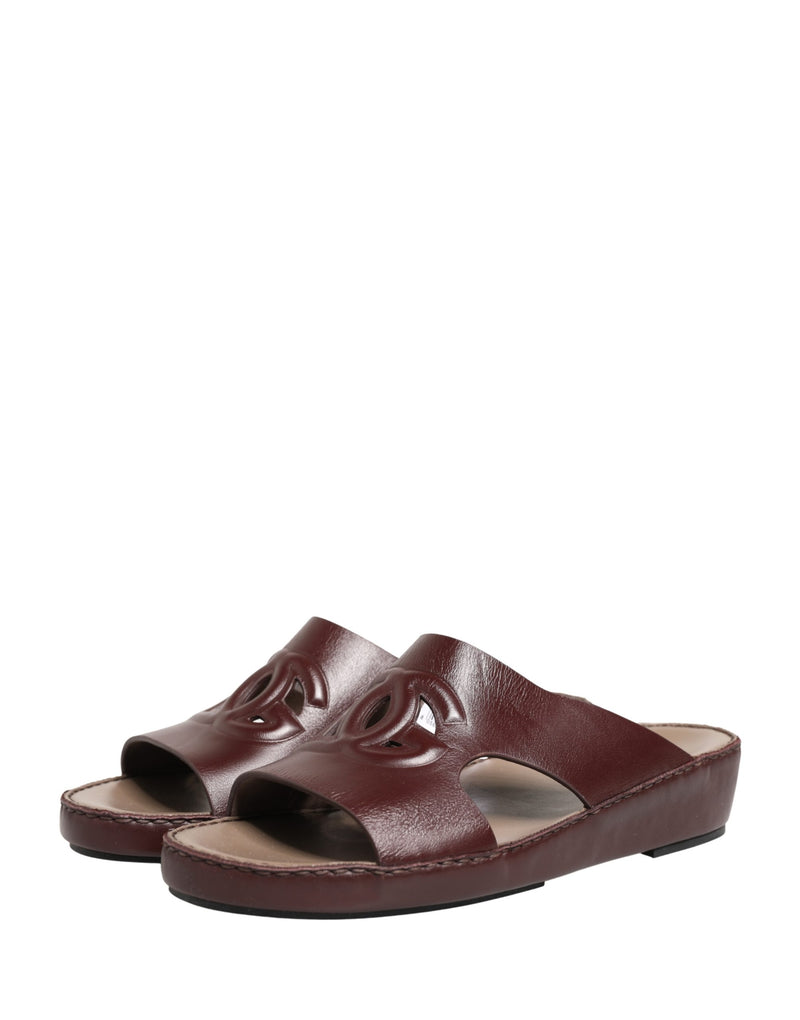 Dolce & Gabbana Maroon Leather Cutout DG Logo Sandals