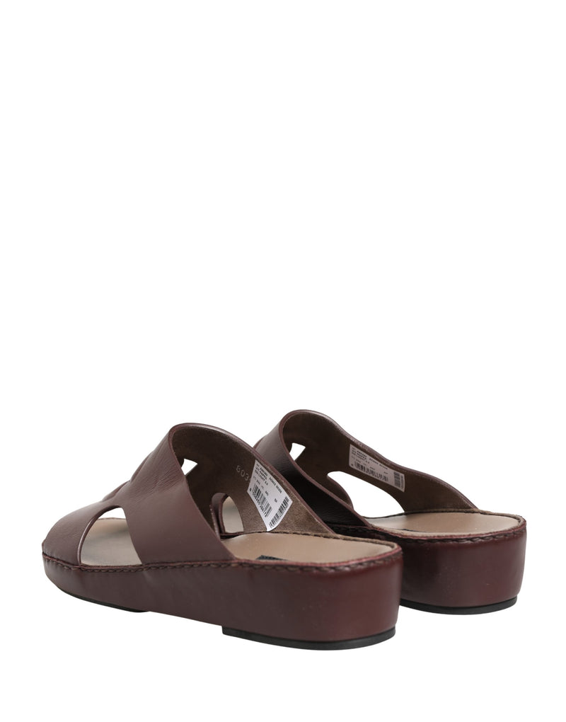 Dolce & Gabbana Maroon Leather Cutout DG Logo Sandals