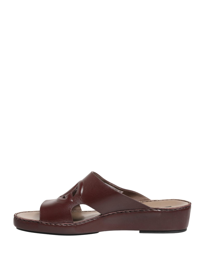 Dolce & Gabbana Maroon Leather Cutout DG Logo Sandals
