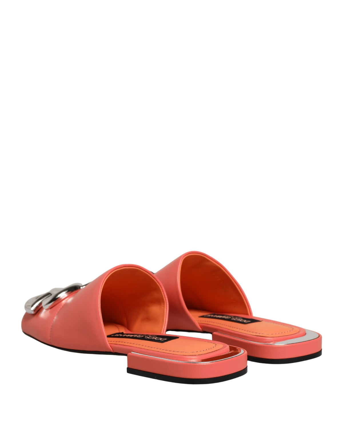 Dolce & Gabbana Orange DG Logo Leather Flats Sandals