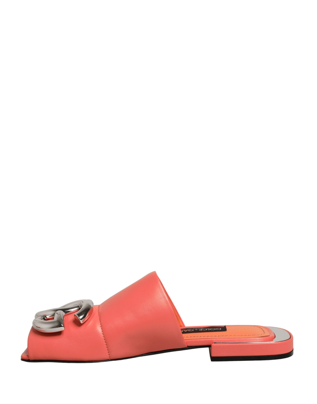 Dolce & Gabbana Orange DG Logo Leather Flats Sandals