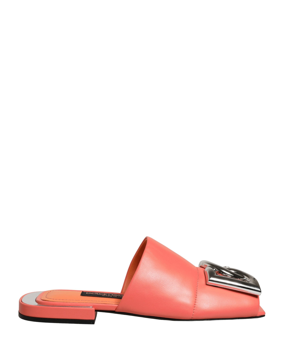 Dolce & Gabbana Orange DG Logo Leather Flats Sandals