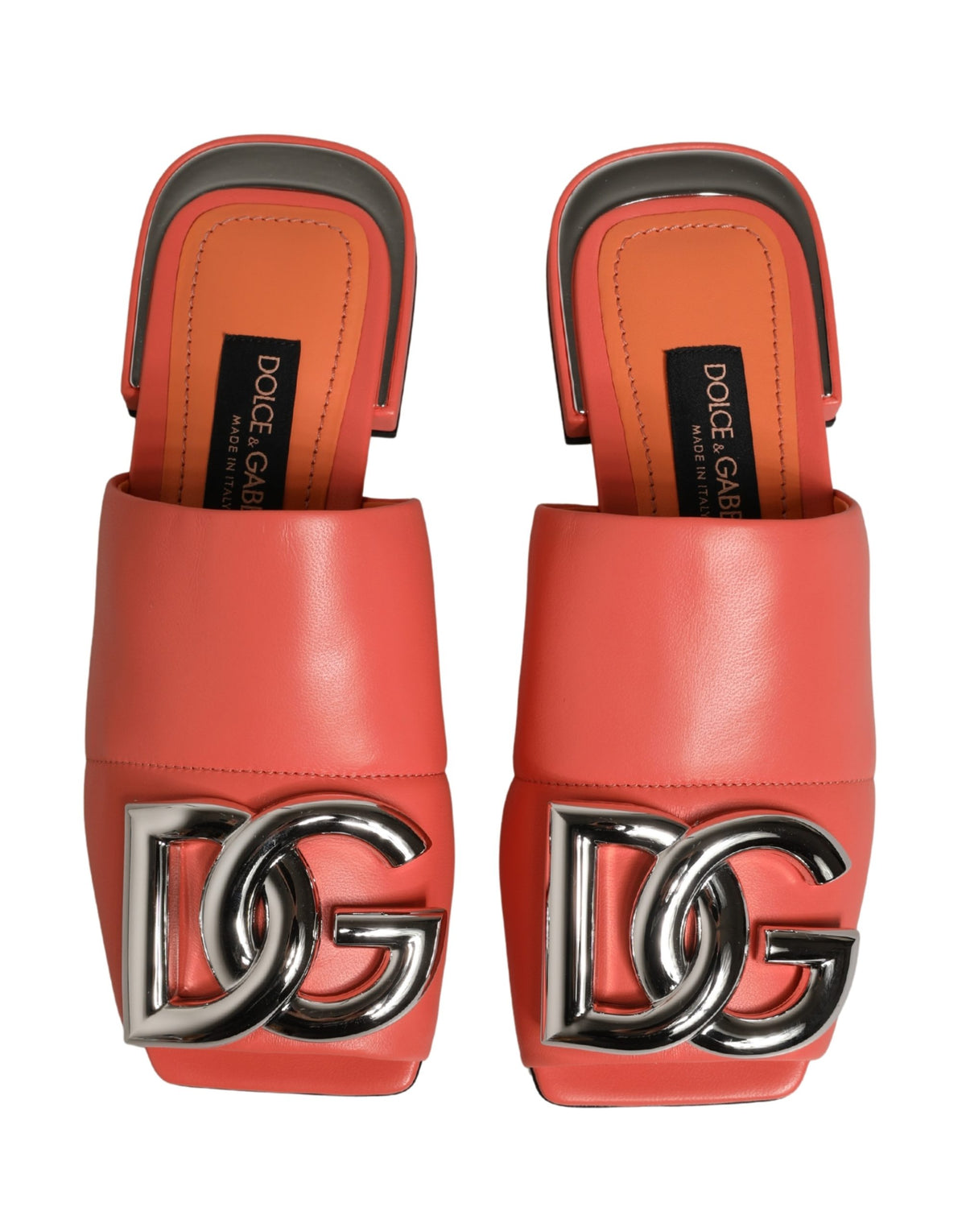 Dolce & Gabbana Orange DG Logo Leather Flats Sandals