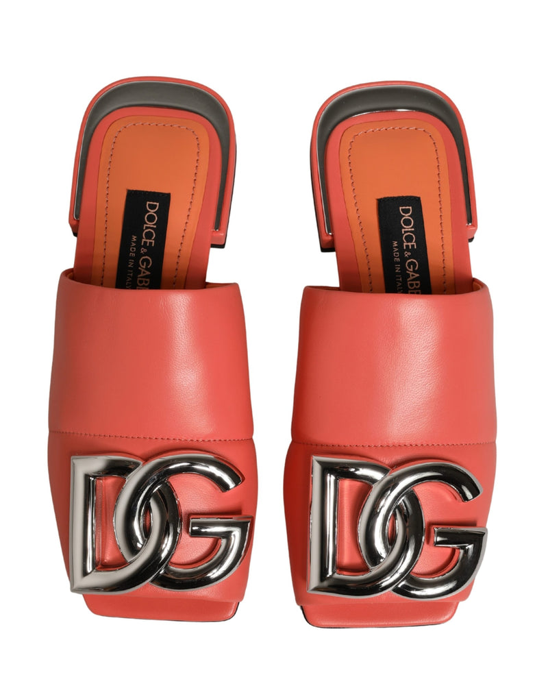Dolce & Gabbana Orange DG Logo Leather Flats Sandals